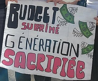Pancarte « BUDGET SUPPRIMÉ GÉNÉRATION SACRIFIÉE », Nancy (54), 6 octobre 2026
