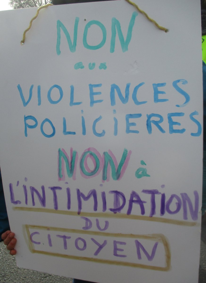 Pancarte « NON aux VIOLENCES POLICIERES NON à L'INTIMIDATION DU CITOYEN », Paris (75), 9 février 2019