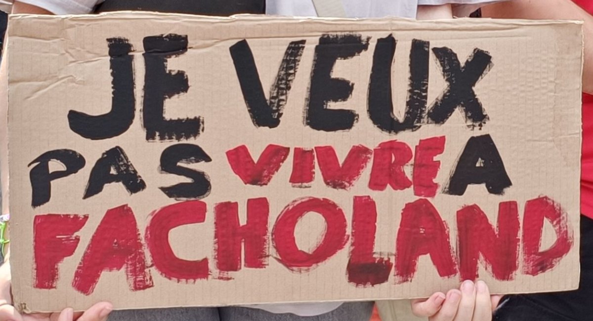 Pancarte « JE VEUX PAS VIVRE A FACHOLAND », Lyon (69), 16 juin 2024