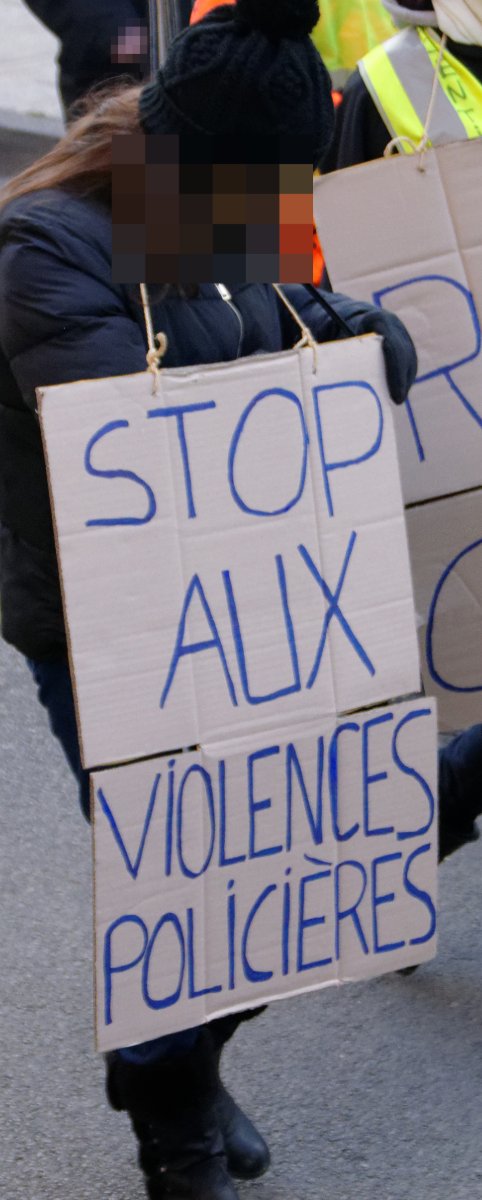Pancarte « STOP AUX VIOLENCES POLICIÈRES », Belfort (90), 19 janvier 2019
