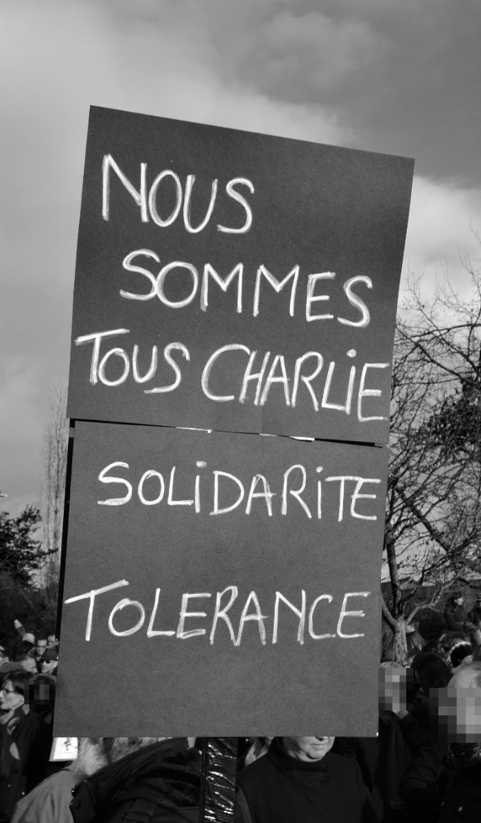 Pancarte « NOUS SOMMES TOUS CHARLIE SOLIDARITE TOLERANCE », Rambouillet (78), 11 janvier 2015