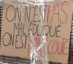 Pancarte « ON N'EST PAS MAL ÉDUQUÉ ON EST MAL ÉCOUTÉ », Perpignan (66), 2 octobre 2026