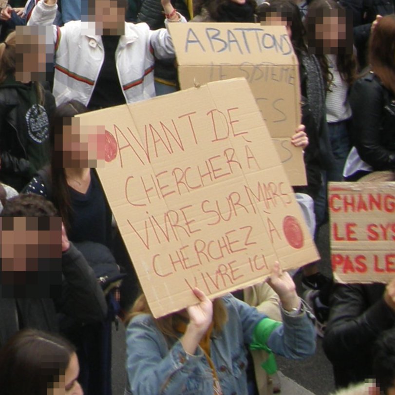 Pancarte « AVANT DE CHERCHER À VIVRE SUR MARS, CHERCHEZ À VIVRE ICI », Toulouse (31), 15 mars 2019