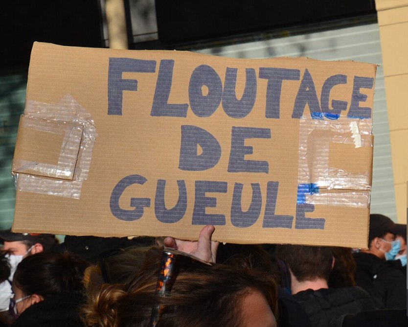 Pancarte « FLOUTAGE DE GUEULE », Paris (75), 28 novembre 2020