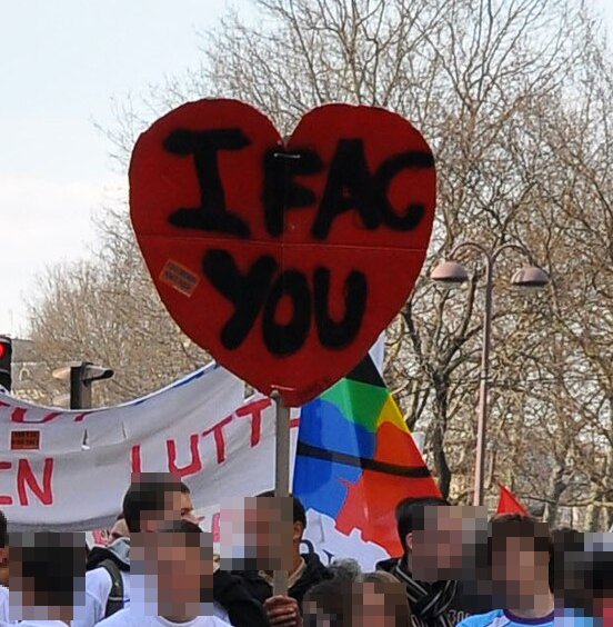 Pancarte « I FAC YOU », Paris (75), 11 mars 2009
