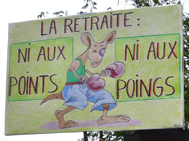 Pancarte « LA RETRAITE : NI AUX POINTS NI AUX POINGS », Paris (75), 24 septembre 2019