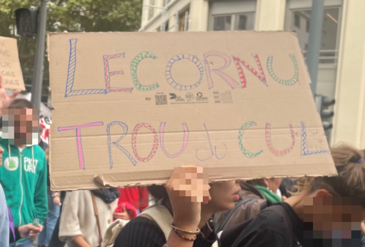 Pancarte « Lecornu trou du cul », Lyon, 15 octobre 2026
