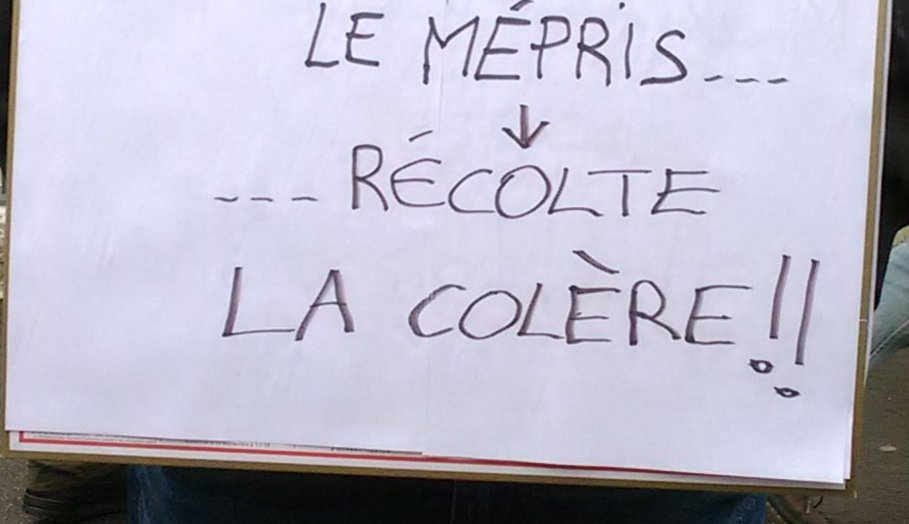 Pancarte « QUI SÈME LE MÉPRIS... ... RÉCOLTE LA COLÈRE !! », Lyon (69), 23 mars 2023
