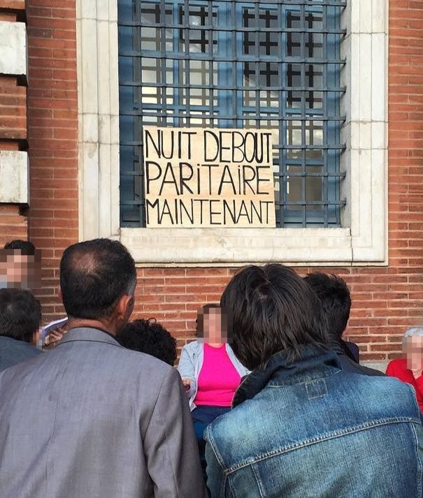 Pancarte « NUIT DEBOUT PARITAIRE MAINTENANT », Toulouse (31), 10 avril 2016