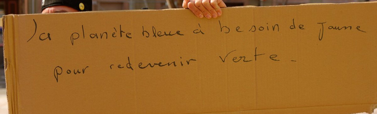 Pancarte « la planète bleue a besoin de jaune pour redevenir verte. », Belfort (90), 16 mars 2019