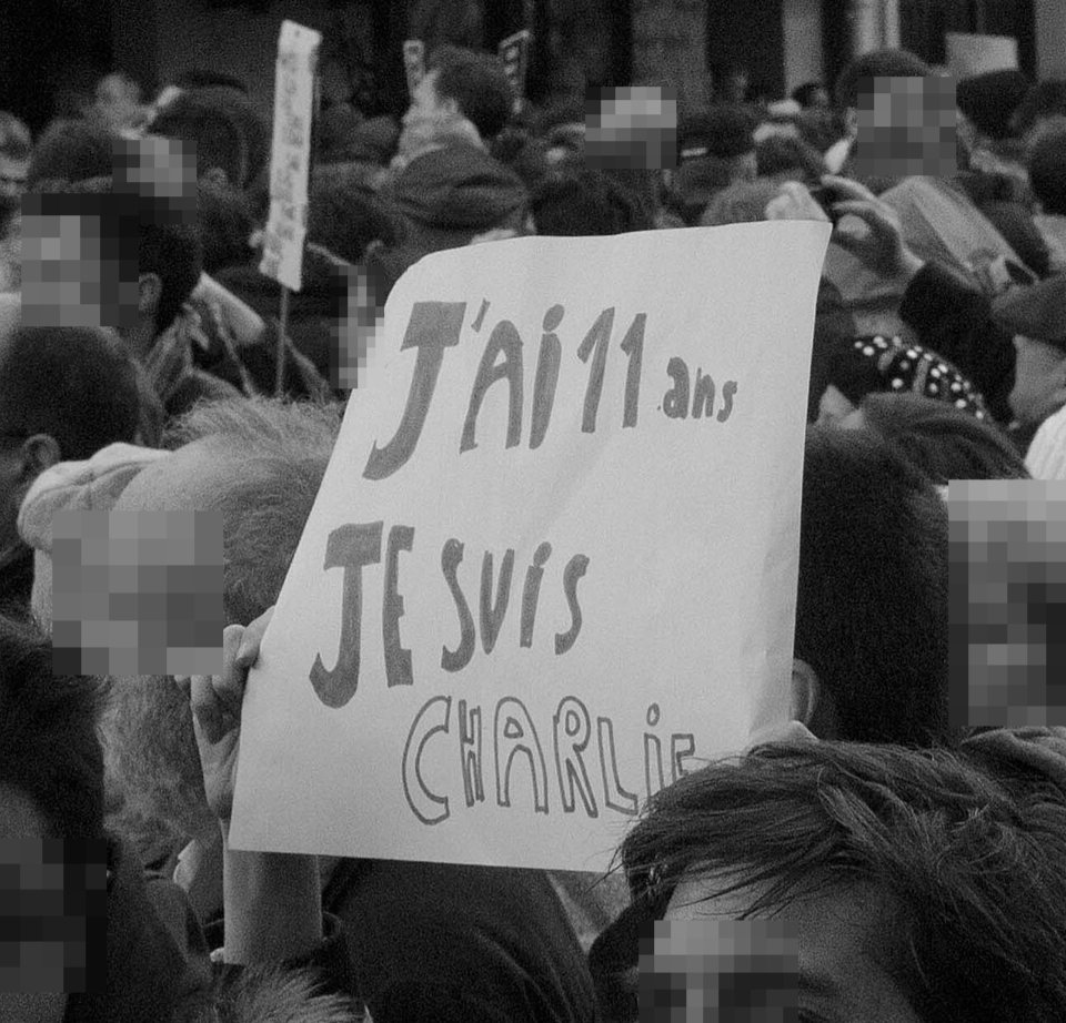 Pancarte « J'AI 11 ans JE SUIS CHARLIE », Paris (75), 11 janvier 2015