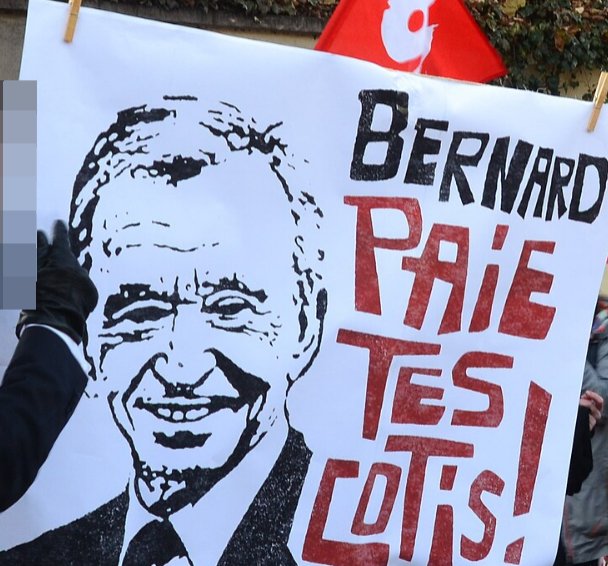 Pancarte « BERNARD PAIE TES COTIS! », Paris (75), 10 décembre 2019