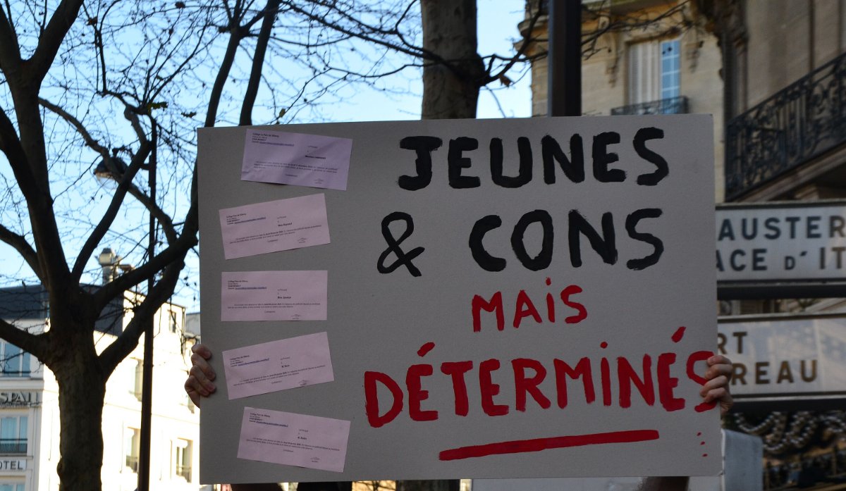 Pancarte « JEUNES & CONS MAIS DÉTERMINÉS », Paris (75), 16 janvier 2020