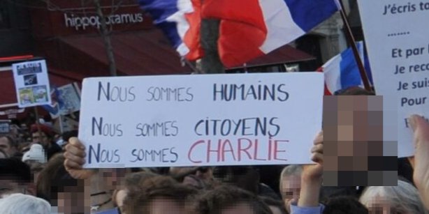 Pancarte « Nous sommes HUMAINS Nous sommes CITOYENS Nous sommes CHARLIE », Paris (75), 11 janvier 2015
